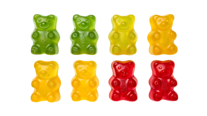 Colorful gummy bears candy assortment on transparent background