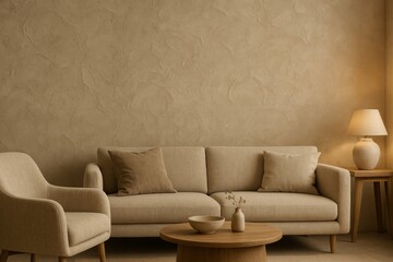 Cozy Living Room With Neutral Tones and Warm Lighting in a Modern Home Setting