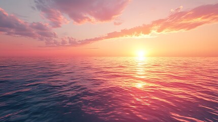 Fototapeta premium Sunset over calm ocean waters reflecting warm hues in the sky. Generated by AI
