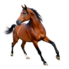 Obraz premium 3/4 angle view of an elegant brown Arabian horse isolated on white or transparent background, png