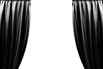 Black Open theater stage curtain, photo, png isolated on transparent background