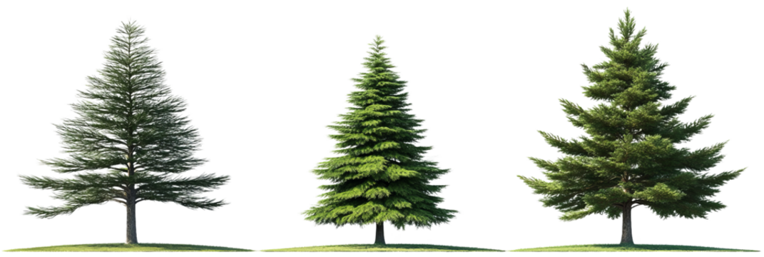 Three Evergreen Trees, Isolated on Transparent Background, 3D Render, Nature, Conifer, Trees, Evergreens, Conifers