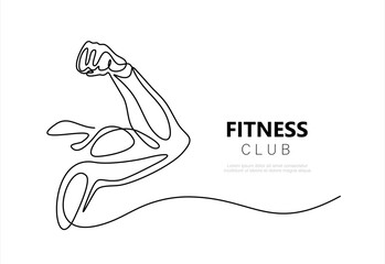One continuous line drawing young strong model man bodybuilder posed. Fitness center gym logo concept. Dynamic single line draw design vector graphic illustration for bodybuilding competition contest
