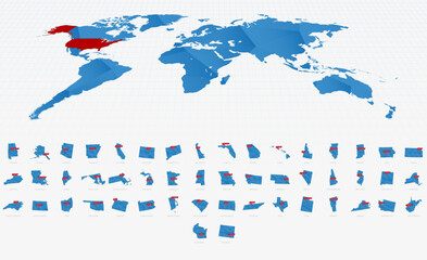 Obraz premium Low Poly Blue Gradient Maps of US State with Capital City Signs.