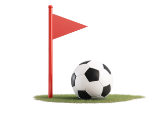a football ball and a flag on grass