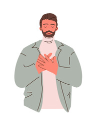 Mental health concept with calm man. Takes care of her mental well-being. Awareness, mindfulness and No stress. For flyer, banner, social media post, ads