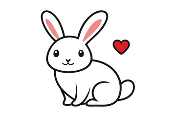 Obraz premium Cute White Rabbit with Pink Ear, Red Heart Floating on Transparent Background