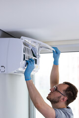 A Technician Performing Maintenance on an Air Conditioning Unit: Ensuring Efficient Cooling for...
