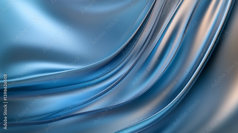 Leinwandbilder Close-up view of abstract silver and blue flowing lines filled with shimmering particles, evoking a sense of elegance against a dark backdrop