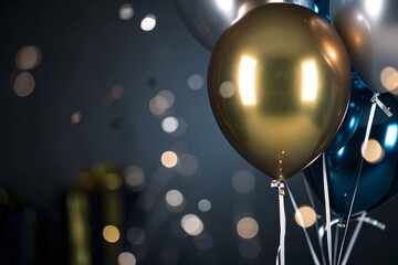 Festive Celebration Balloons and Party Decor with Glitter and Bokeh Lights