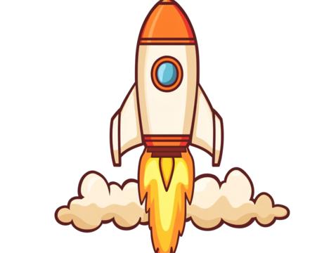 a cartoon rocket ship with fire coming out of it