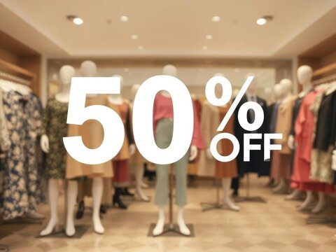 Shopping season sale banner elegant fashion store offering 50% Off.