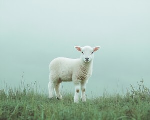 Minimalist Single Lamb on Grass