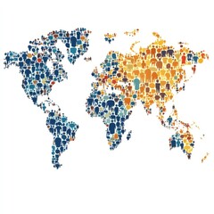 Fototapeta premium Global population density map. World map with various colored people icons representing population distribution across continents