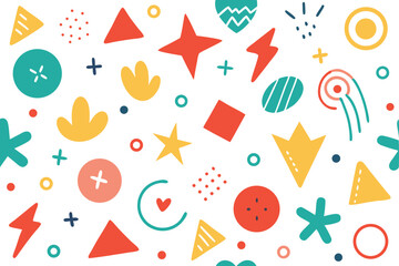 Playful Geometric Forms on White Circles, Stars, Triangles, and Abstract Doodles
