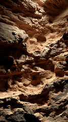 Obraz premium Close-up of brown rock texture, showing rugged and uneven surface, ideal for background or wallpaper, conveying a sense of natural landscape and earthy tones