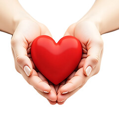 Obraz premium Hands gently holding a vibrant red heart against a stark black background in a close up shot on transparent background