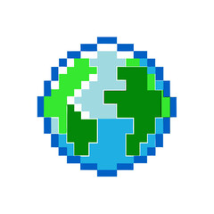 Fototapeta premium Pixel Global Logo Design with Digital World Concept on White Background