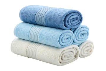 Stack of rolled pastel towels for bathroom or spa on transparent background