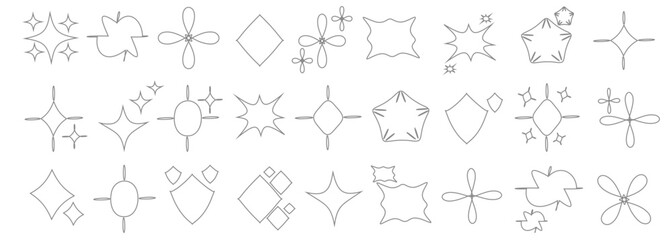 Obraz premium Sparkling stars, vectors sparkling star icon vectors, flickering twinkle, sunburst star shapes collection. Abstract magical light flares, vector star icons vector , isolated on white background. PNG
