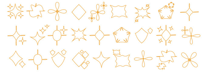 set of gold chalk crayon doodle stars. set includes shiny and sparkly , as well as yellow wax pencil elements in a childlike style. illustration has a grunge texture and star shapes. PNG