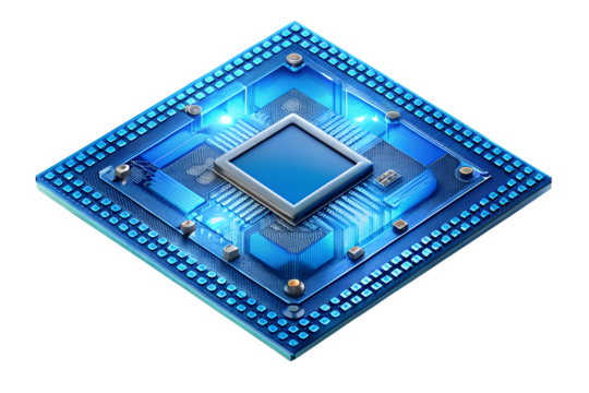 High performance computing processor chip for ai and machine learning systems on transparent background - Powered by Adobe