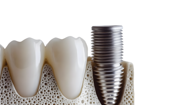 Dental implant with intricate metal texture on white background, suitable for informative dental presentations or marketing materials Generative AI