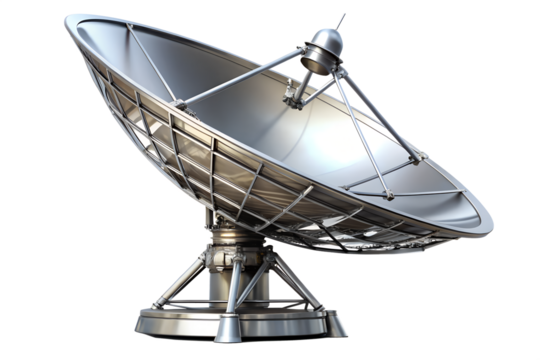 Satellite dish antenna communication technology signal receiver equipment design on transparent background
