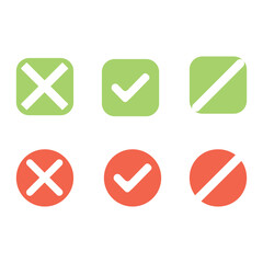 Green and red checkmark and cross icons simple design elements for user interfaces website design