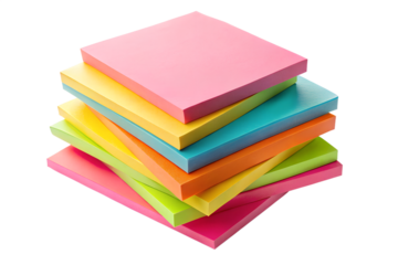 Colorful sticky notes stack for office supplies and school supplies organization idea on transparent background