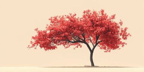 Minimalist realistic blooming amherstia tree, pink and yellow blossoms, side profile on pale yellow background.