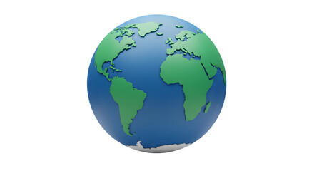 A stylized globe depicting continents in green and oceans in blue against a black background scene view