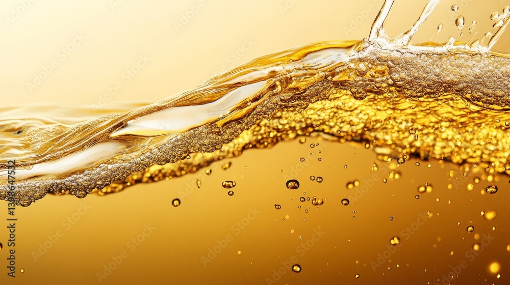 Leinwandbilder The close-up captures a dynamic display of flowing golden liquid, with light reflections that enhance the texture and create a sense of luxury and movement