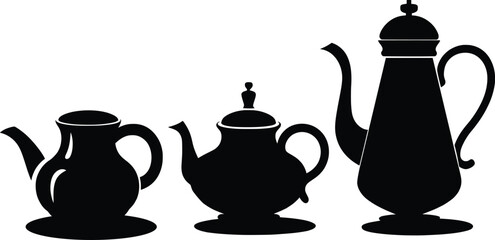 Vintage Teapot and Kettle Silhouettes Vector Illustration, Classic Tea Pot Vector Clipart