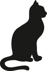 Silhouette of a sitting cat against a white background, illustration style