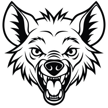 recommend clip art: Ferocious Hyena Head, Black and White Illustration, Angry Animal, Mascot, Sharp Teeth