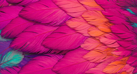Obraz premium A vibrant explosion of fuchsia and coral feathers, a dazzling display of nature's artistry in rich saturated hues.