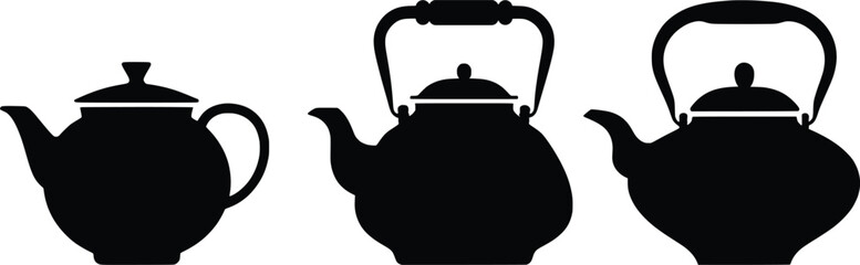 Vintage Teapot and Kettle Silhouettes Vector Illustration, Classic Tea Pot Vector Clipart.