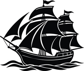 Sailing Ship Silhouette, a Bold Maritime Vector Illustration Against White Background