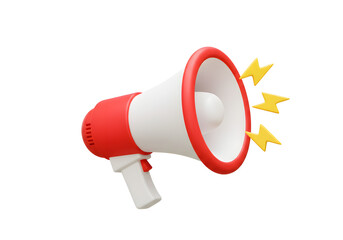 Red and White Megaphone with Amplified Sound Symbol .