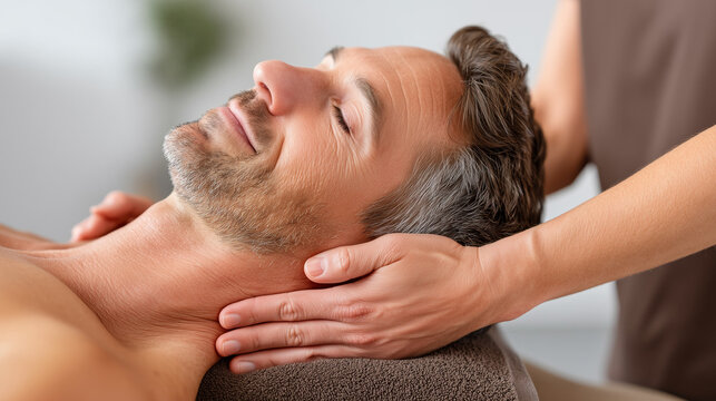 Relaxed man receiving a soothing massage in a calm environment  