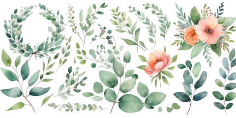 watercolor hibiscus flower clipart on white background, watercolor hibiscus wreath clipart PNG, flowers clipart, summer flowers watercolor illustrations, Hibicus flower PNG image