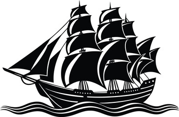 Silhouette of a majestic tall ship sailing on the ocean waves