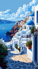 Fototapeta premium Traditional Greek houses calm ocean high resolution picture