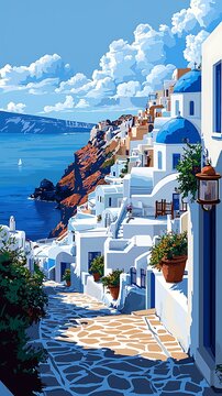 Fototapeta Traditional Greek houses calm ocean high resolution picture