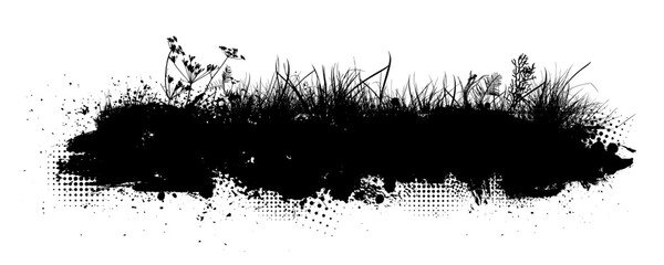 black grass horizontal silhouettes . hand drawing. Not AI Vector illustration.