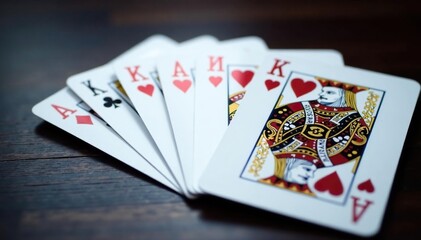 Obraz premium Playing cards arranged in a royal flush sequence , black, red