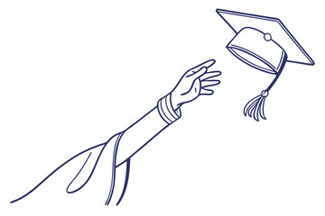 Graduation cap toss line illustration
