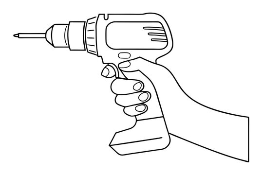 black and white drill held in hand clip art preview