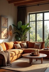 warm inviting living room stylish decor cozy atmosphere comfortable seating plush fabrics modern design creative accents, home, interior, couch, sofa, light